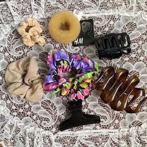 Hair accessories including large octopus clip  scrunchie bun shaper donut